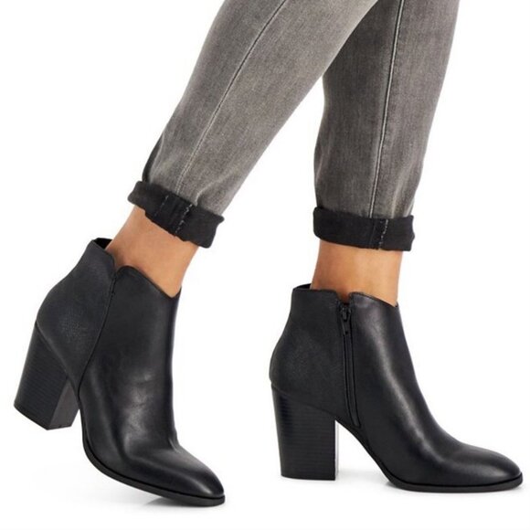 NIB [Sun + Stone] Graceyy Dark Brown Smooth Faux Leather Block Heel Booties - Picture 4 of 16